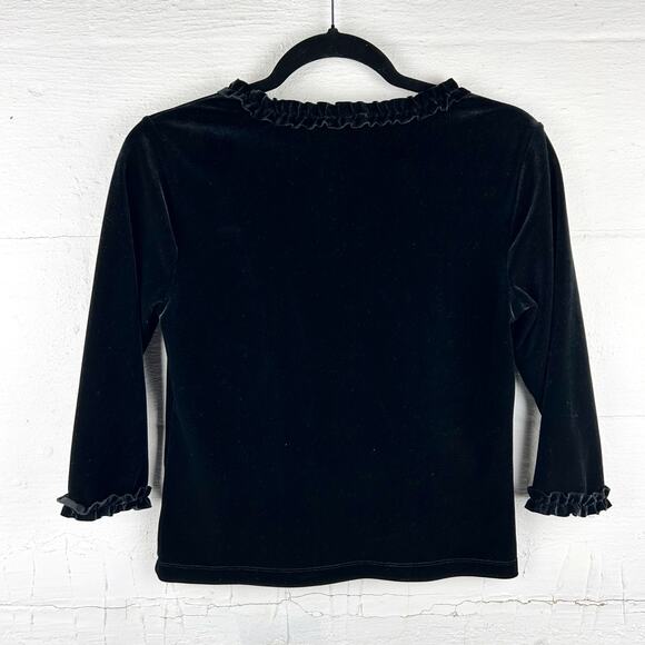 Black Velvet Mini Cropped Cardigan – Ruffled Hem, Petite Medium - Picture 5 of 5